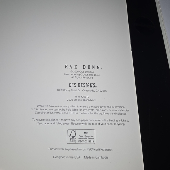 New Rae Dunn 2026 Monthly Planner 12-month Black/Ivory Stripes Calendar - Picture 4 of 13